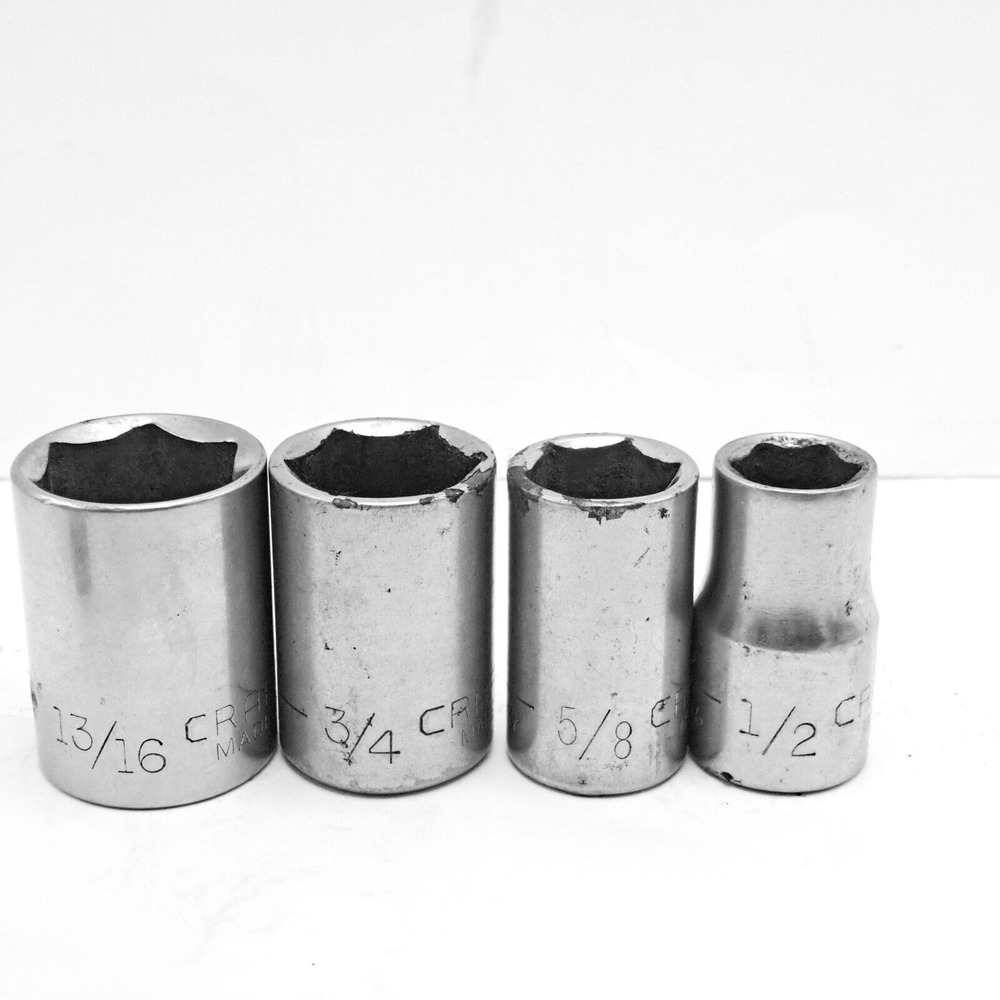 Craftsman Socket‎ Set 4 Pc SAE Standard 1/2 5/8 3/4 13/16 Vintage 6 Pt USA Tools